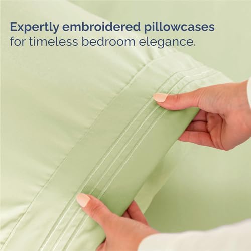 King Size 4 Piece Sheet Set - Comfy Breathable & Cooling - Light Sage Green - Image 6