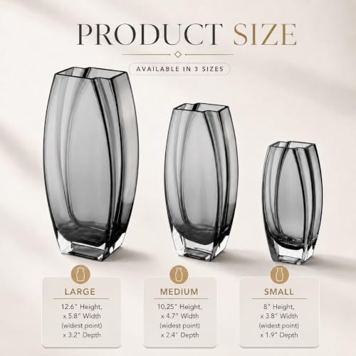 Glass - Vase - Gray - Smoky Black - Grey - 10.25" Height - Heavy Durable - Made in Europe - by Barski - Image 6