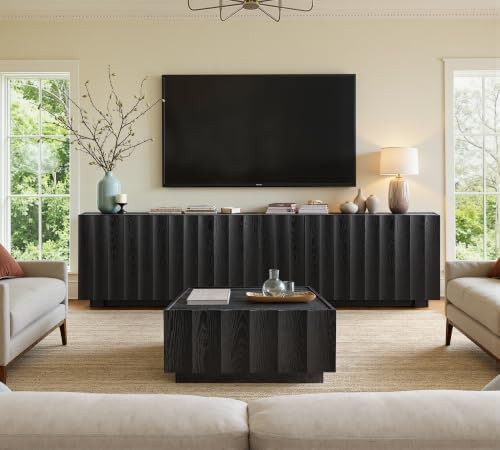 win2win 61.7" Fluted Sideboard Buffet Cabinet with Storage, Black - Image 6