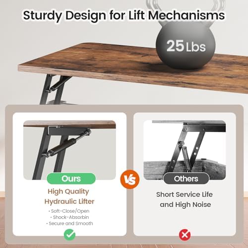 SEDETA 31.5" Lift Top Coffee Table with Storage, Square Coffee Tables for Living Room, Farmhouse Coffee Table with Large Hidden Storage Compartment and Adjustable Shelves, Black - Image 6