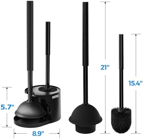 FORASTO 2in1 Toilet Brush and Plunger Set - Bathroom Bowl Holder Combo - Image 6