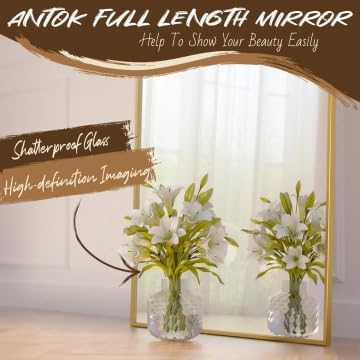 Antok 58" x21” Arched Full Length Mirror with Stand, Floor Mirror, Gold - Image 6
