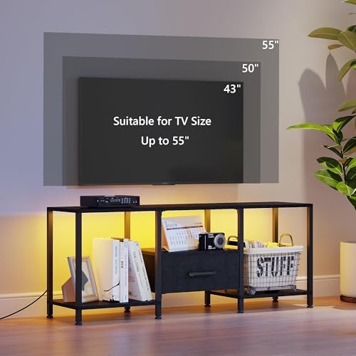 JARHETUN TV Stand with LED Lights, Entertainment Center with Open Shelves and Fabric Drawer, Media Console for 55 Inch TV, Television Stands for Living Room, Bedroom, Black - Image 6