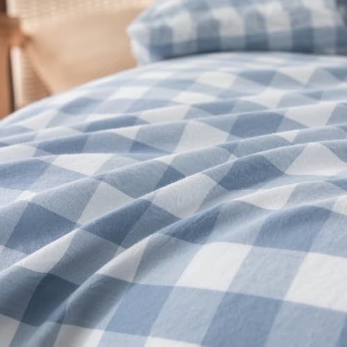 BESTOUCH Gingham Cotton Duvet Cover Set Cornflower Blue California King - Image 7