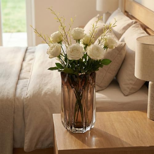 Large Hand Blown Glass Flower vases, Unique Amber Glass vases, Murano Style Wide Mouth vases, Beautiful Vase for Home Living Room, Office, Table centerpieces, Bookshelves and Wedding Decorations - Image 5