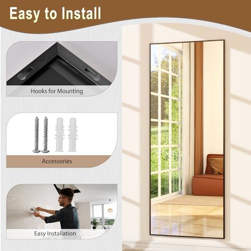 GLSLAND 64"x21" Full Length Mirror, Full Body Mirror with Stand,Black - Image 7
