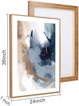 LHIUEM Large Abstract Navy Blue Framed Canvas Wall Art,Neutral Brush Stroke Wall Decor,Modern Pastel Brown Wall Painting,Minimalist Shapes Artwork for Living Room,Bedroom,Office- 24"x36"x3 - Image 7