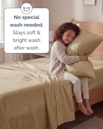 Twin Size 3 Piece Sheet Set - Breathable & Cooling Sheets - Heathered Tan - Image 6