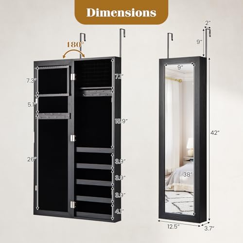 GIANTEX Wall or Door Mounted Jewelry Cabinet with Full Length Mirror - Image 7