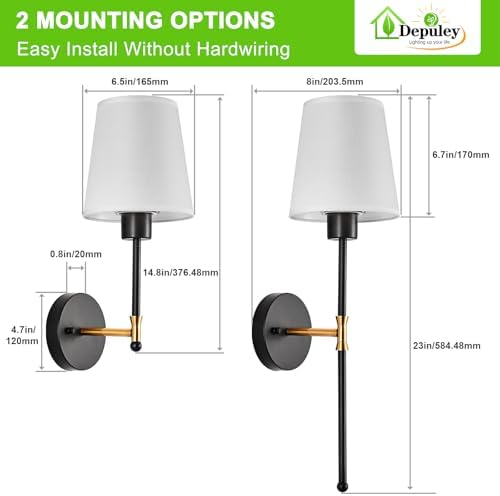 Depuley Battery Operated Wall Sconce: Set of 2 Wireless Wall Lights with Remote for Bedroom - Rechargeable 15 Colors Black and Gold Wall Lamp for Living Room Hallway - Image 7