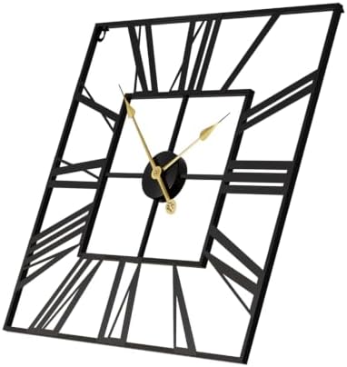 Cuspin 24 Inch Square Wall Clock, Large Black Metal Roman Numeral Clock - Image 6