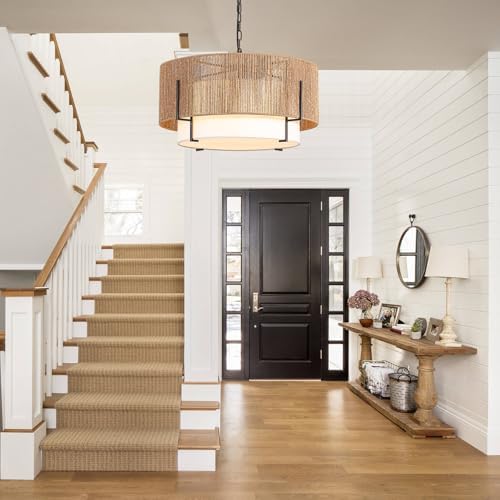 25.6" Large Rattan Chandelier for Dining Room, 6-Light Boho Pendant Light - Image 7