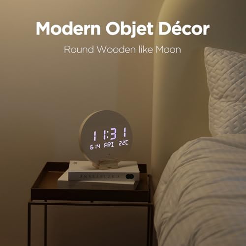 mooas Wood Moon Cordless Mini Digital LED Wall Clock, Date, Temperature - Image 6