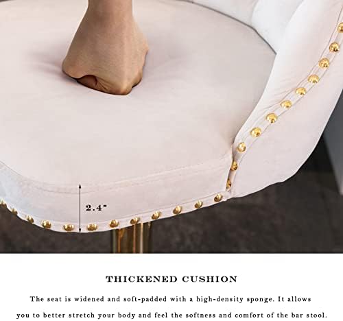 SoarFlash Velvet Bar Stool Set of 2, Adjustable Swivel Bar Stools with Gold Plated Metal Leg, Button Tufted, Footrest, Chrome Nailhead, Counter Height Chair for Kitchen, Bar, Dining Room (Beige) - Image 6