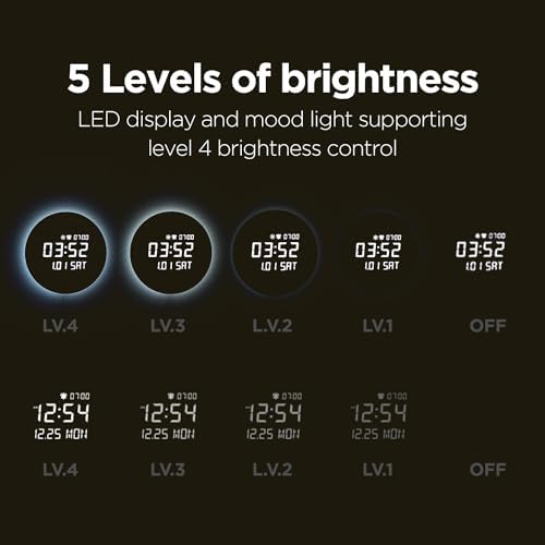 mooas Full Moon LED Silent Wooden Digital Wall Clock with Remote Control, Backlight Nightlight Digital Wood Wall Clock, Sunrise Alarm Melody, 5 Level Brightness Modern Decorative Office Livingroom - Image 6