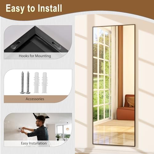 GLSLAND 58"x18" Full Length Mirror Full Body Mirror Freestanding Hanging or Leaning Rectangle Floor Mirror Aluminum Alloy for Bedroom Bathroom Living Room,Black - Image 7