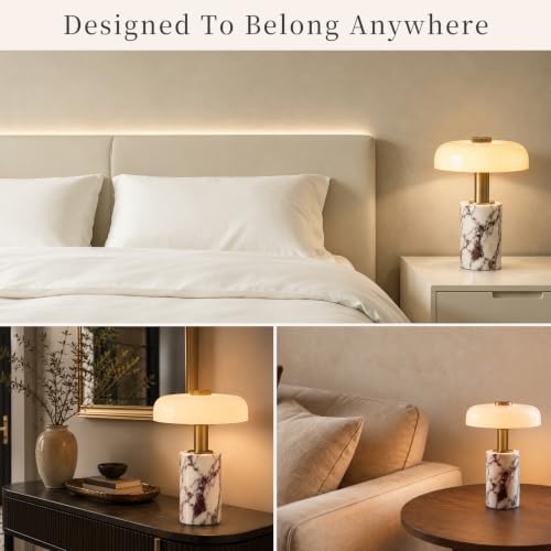 Marble Lamp,Cordless Table Lamp with Glass Shade,Rechargeable Touch Dimming - Image 7