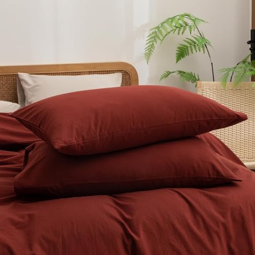 BESTOUCH Cotton Solid Duvet Cover Set Fired Brick Red Oversized Full - Image 7