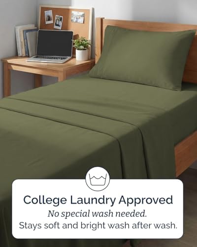 Twin XL 3 Piece Sheet Set - College Dorm Room Essentials - Sage Green - Image 6