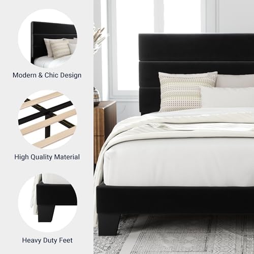 Allewie King Size Platform Bed Frame with Velvet Upholstered Headboard - Image 6