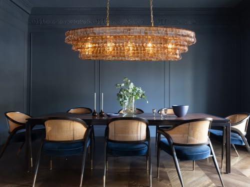 54" Smoked Gold Rectangular Drum Large Chandeliers for Dining Room, 5-Light Modern Round Hanging Light Fixture for Kitchen Island, Living Room, Foyer - Image 7