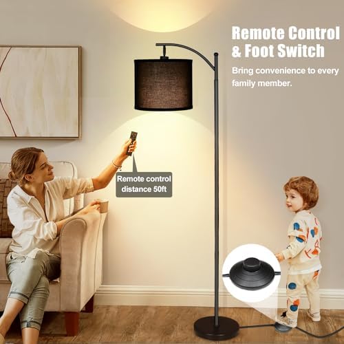 mukuxin LED Floor Lamps for Living Room, 12W 1200LM Modern Arc Floor Lamp with Remote & Adjustable Linen Lampshade, 12 Color Temperature Stepless Dimmable Tall Standing Lamp - Image 6