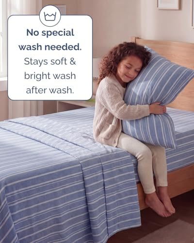 Twin Size 3 Piece Sheet Set - Breathable & Cooling Sheets - Blue Stripes - Image 6