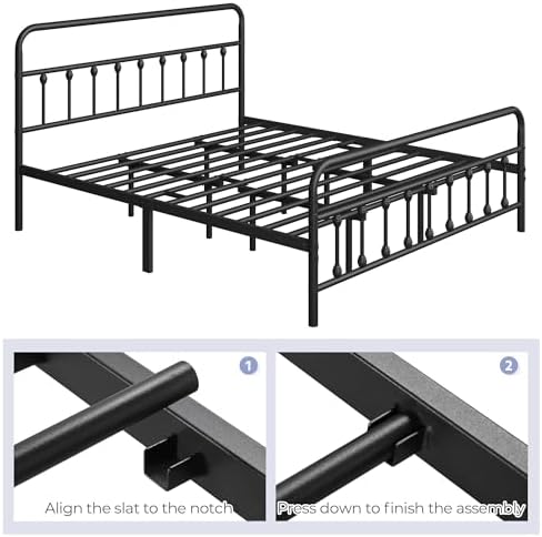Yaheetech King Metal Platform Bed Frame, Victorian Headboard & Footboard - Image 6