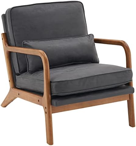 Bonnlo Microfiber Dark Grey Mid Century Modern Accent Chair, Soild Wood Padding Lounge Armchairs Side Sitting Chairs for Living Room, Bedroom, Guest Room - Image 7