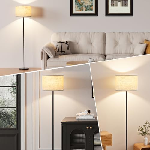 Ambimall 60'' Modern Floor Lamp Set of 2, 2PK Tall Lamps for Living Room Bedroom, Beige Shade with Black Pole(Without Bulb) - Image 6