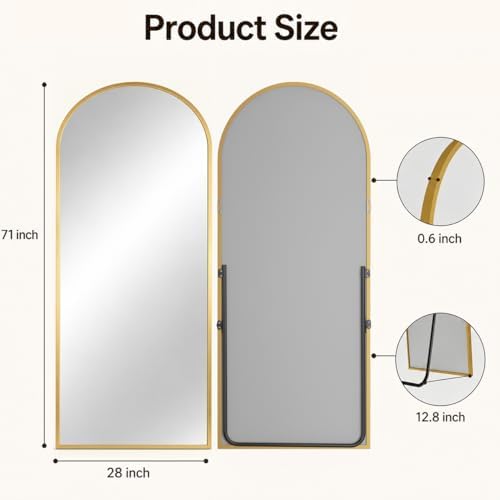 Antok Full Length Mirror, 71"x28" Floor Mirror with Stand, Gold, Arched - Image 7