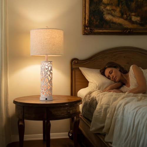 OYEARS 2-in-1 Light Table Lamp Set of 2 for Living Room, 28.5" Farmhouse Bedside Lamps with USB Charging Port, Main&Night Light & Dual Switches, Nightstand Lamp for Bedroom Home Office(Bulb Included) - Image 7
