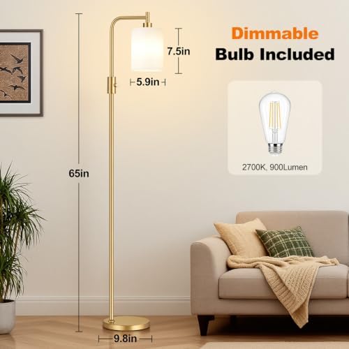 【Upgraded】 Dimmable Floor Lamp for Living Room with Opal Glass Lamphade, Gold Modern Glass Floor Lamp with 900LM LED Bulb Included, Arc Standing Tall Lamp for Bedroom, Office, Reading Room, Corner - Image 7