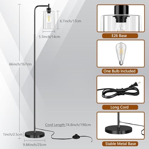 Floor Lamps for Living Room with One Bulb, Sturdy Glass Shade, Foot Switch - Image 7