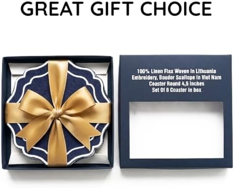 Linen Coasters for Drinks Set of 6, Navy - Image 7