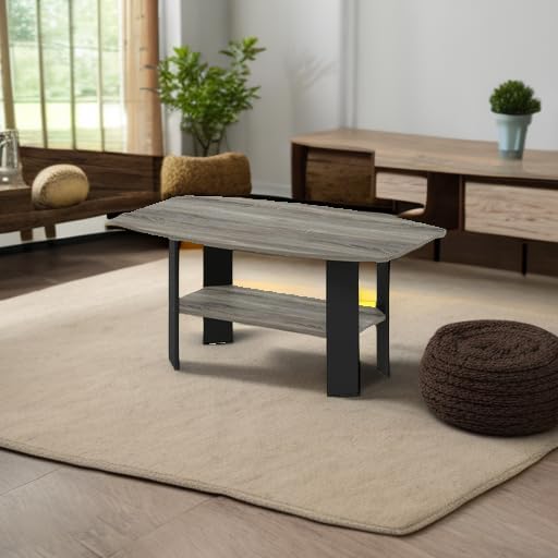 Furinno Simple Design Coffee Table, French Oak Grey/Black - Image 6