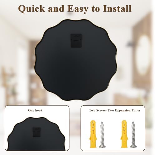 VooBang Gold Scalloped Circle Mirror, 20" Wavy Edge Round Wall Mirror - Image 6