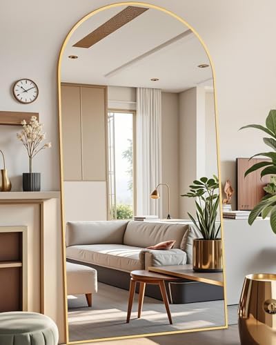 DMWOODFL 81"x41" Arched Full Length Mirror - Extra Large Floor Standing/Wall Mounted Mirror with Stand, Shatter-Resistant Gold Aluminum Frame for Bedroom, Living Room & Dressing Area - Image 6