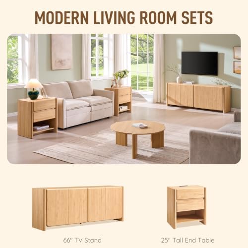 66" Modern Buffet Cabinet w/Storage, Large Sideboard, Natural - Image 6