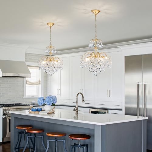 WUZUPS 5-Light Crystal Chandelier Pendant Ceiling Light Modern Lighting Fixture for Bedroom Hallway Bar Kitchen Bathroom, H 20.3" W17.1, E12 Base, Gold - Image 7