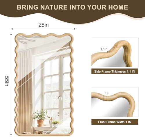 Full Length Mirror, 55”x28” Wavy Wood Floor Mirror for Wall - Image 6