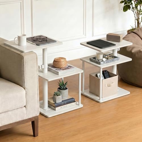 Faesun Swivel Side Table for Couch Arm, Adjustable C End Table for Recliner or Bed, Tv Trays with Storage Shelf for Small Spaces Small Nightstand Table for Living Room, Bedroom,2pc by Faesun