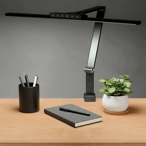 EXCELLO GLOBAL PRODUCTS Wellness Series 6-Touch Adjustable Clamp-On LED Desk Lamp, Space-Saving Dimmable Task Light for Office & Workbench, 17.5", Black - Image 6