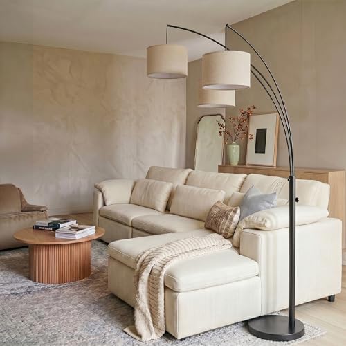 Brightech Trilage Arc Floor Lamp - Large Standing Lamp with 3 Fabric Shades & LED Bulbs for Living Room Over the Sofa, Reading, Multi-Head Traditional Tree Floor Lamp for Bedroom - Black - Image 7