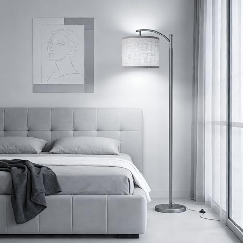 Floor Lamp for Living Room with 3 Color Temperatures LED Bulb, Standing Lamp Tall Industrial Floor Lamp Reading for Bedroom, Office (9W LED Bulb, Beige Lampshade Included) -Grey - Image 7