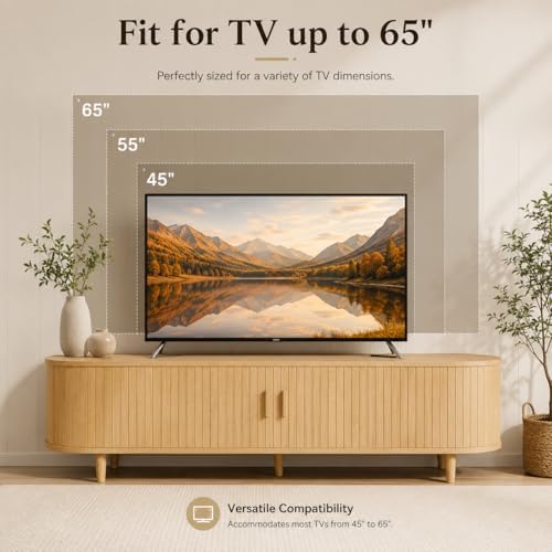 MXV 58" Mid-Century Modern TV Stand with Sliding Doors, TV Consoles with Power Outlet, Fluted Entertainment Center with Adjustable Shelves for Living Room - Image 6