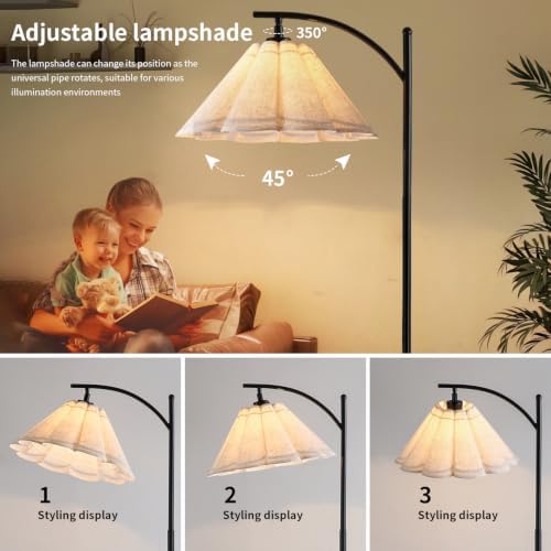 Floor Lamp with Pleated Linen Lampshade, Modern Flower Floor Lamp for Living Room Arc Standing Lamp, Gold Tall Lamp for Bedroom Office Dining Room, E26 Bulb Included - Image 7