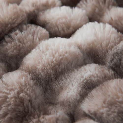COOVA Faux Fur Throw Blanket for Couch, Cozy Soft and Fuzzy Plush Rabbit Fur Bubble Blanket for Sofa Bedroom Living Room, 50x60 Inches Tie Dye Brown (Pack of 2) - Image 5