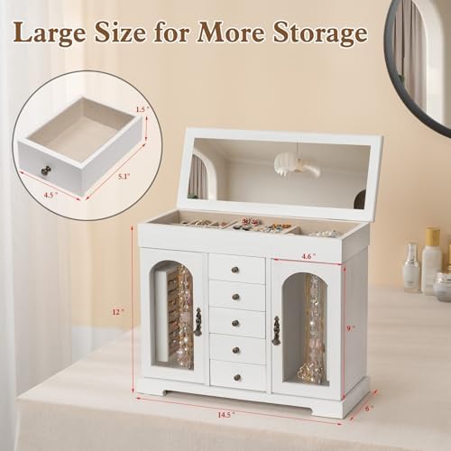 Miratino Jewelry Box for Women Girls, Wooden Jewelry Organizer Box with Mirror, 5 Layer Jewelry Storage Case Display for Necklaces Earrings Rings Bracelets Valentine's Day Gifts - Image 6
