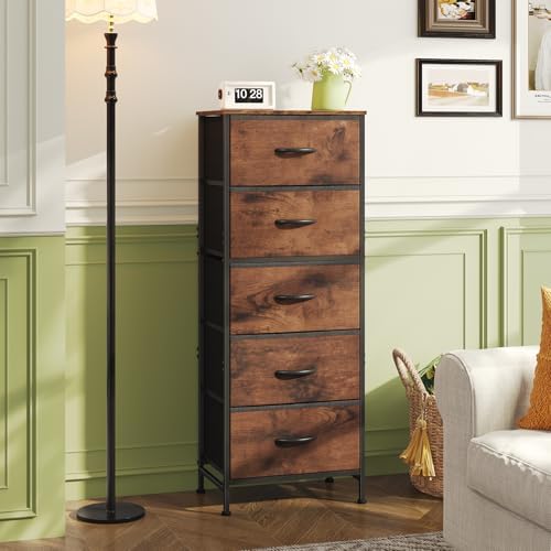 DUMOS Nightstand with 5 Fabric Drawers, Skinny Dresser - Image 6